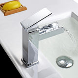 Grifo monomando moderno para lavabo de baño con cascada de un orificio, latón macizo en negro mate