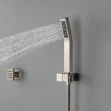 Modern 16 Inches LED Square Ceiling-Mount Rain Shower Head & 6 Body Sprays & Wall Mounted Hand Shower System Brushed Nickel