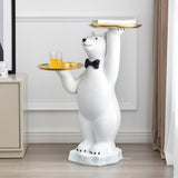 Modern White Bear Side Table Resin Tiered Tray Top End Table in Gold