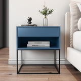 Table de chevet de chambre bleue avec table de chevet de tiroir base en métal