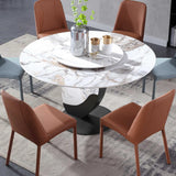 Modern 51" Round Dining Table with Lazy Susan White Faux Marble Tabletop for 6 Person