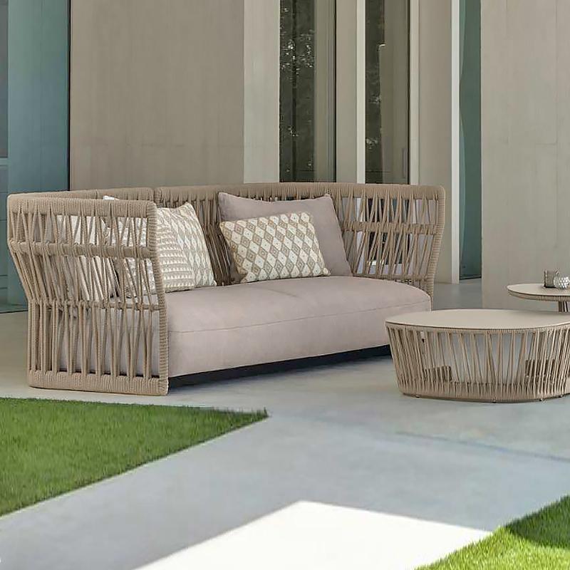 Emilio Natural Wood Color Rattan Outdoor Sofa 3-Seater with Cushion Pillow