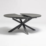 Ausziehbarer runder Esstisch auf Bock für den Außenbereich mit Aluminiumrahmen in Schwarz