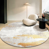 Modern Gray and Gold Abstract Round Velvet  Indoor Area Rug 4'
