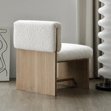 White & Natural Modern Wood Accent Chair Boucle Upholstery for Living Room