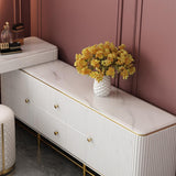 Retractable Marble Top Makeup Vanity Table & Cabinet Combo with Storage Fit in Corner