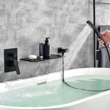 Modern Waterfall Wall Mounted Single Handle Bathtub Faucet With Handshower in Black