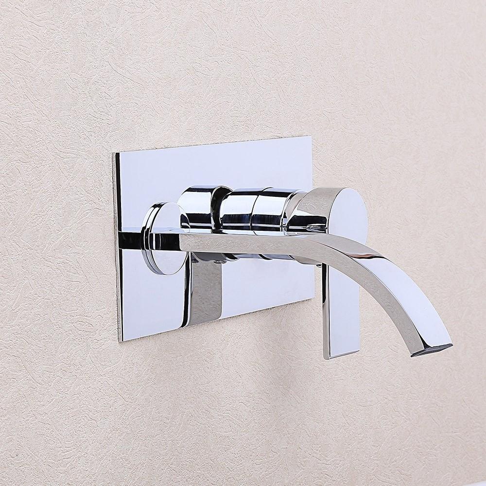 Virt Contemporary Single Handle Wall Mount Bathroom Sink Faucet Polished Chrome