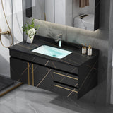 35" Black Modern Faux Marble Floating Bathroom Vanity Single Ceramic Sink