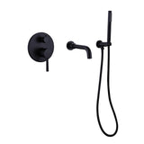 Modern Wall-Mount Matte Black Bathtub Filler Faucet with Handshower Solid Brass