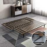 Mid-Century Modern Pull Out Sofa Bed Khaki Wood Convertible Sleeper Sofa Cotton & Linen