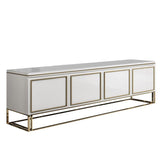 Mueble de TV Medally Modern White con cajón Consola multimedia dorada para televisores de hasta 85"