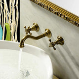 Chester Classic Wall Mount 2-Handle Antique Brass Bathroom Sink Faucet with Cross Handles