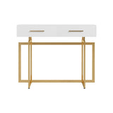 Table de console étroite de 40 "avec tiroirs de rangement table d'entrée blanche avec des jambes métalliques