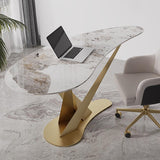 55.1" Creative Desk for Home Office Sintered02Stone Top Stainless Steel Computer Desk
