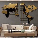 Carte du monde en métal 3D moderne Art de décoration murale à la maison