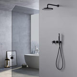 10" Wall-Mounted Round Black Shower System 2-Function with Hand Shower