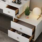 White Makeup Vanity with 4 Drawers Modern Dressing Table with Flip Top Mirror Extendable