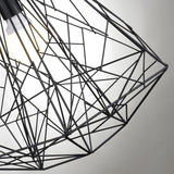 Einflammige geometrische Cage-Deckenpendelleuchte in Schwarz
