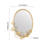 Glam Oval Hollowt-Out Ginkgo يترك مرآة الجدار المعدني الذهبي