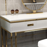 Modern White Makeup Vanity Expandable Dressing Table with Cabinet Mirror&Stool Included