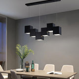 Lámpara colgante cuadrada de 6 luces con luz de isla de cocina negra lineal moderna