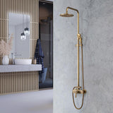 Antique Brass Exposed Wall Mount Shower System with 8" Rain Shower Head and Hand Shower