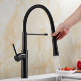 Modern Sleek White & Chrome Pull-Down Spray Kitchen Faucet Single Handle Solid Brass