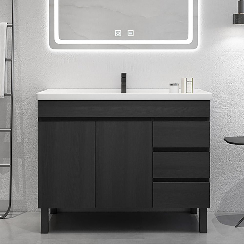 36" Modern Black Bathroom Vanity Ceramics Single Sink Freestanding with 3 Drawers