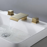 Moda Matte Black Waterfall Widespread Bathroom Sink Faucet Square Double Handle