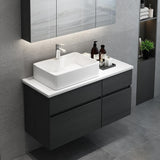 31" Black & White Floating Bathroom Vanity Marble Top Ceramic Vessel Sink