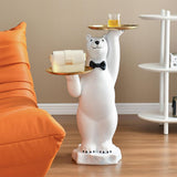 Modern White Bear Side Table Resin Tiered Tray Top End Table in Gold