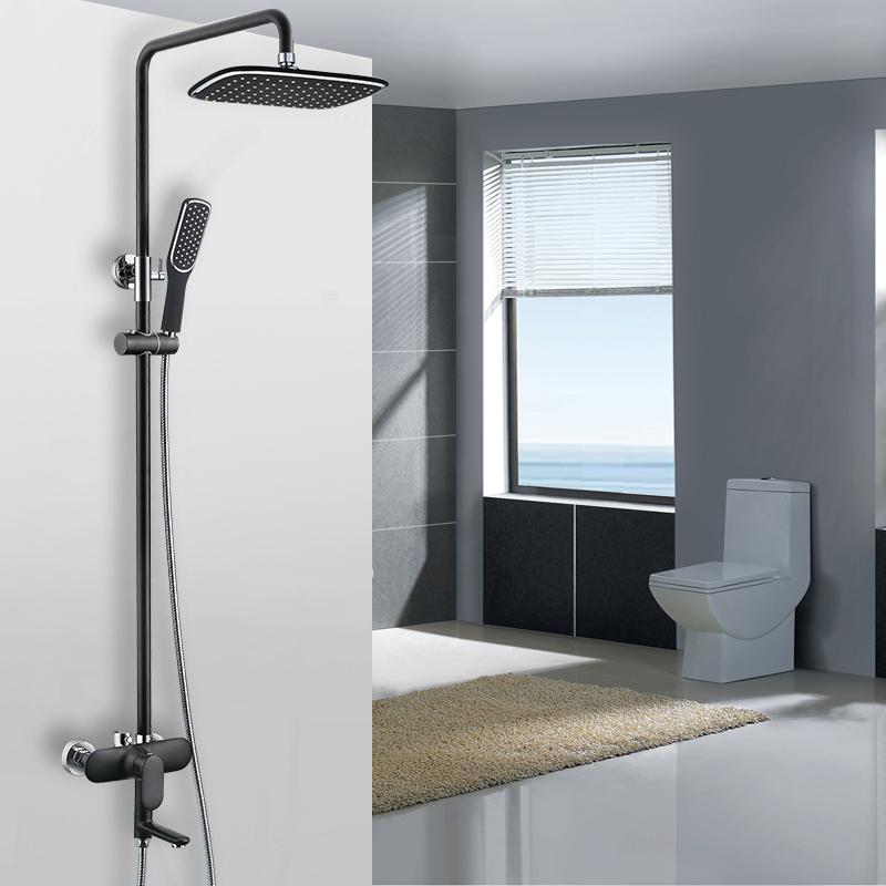 Black Single Handle Exposed Rain Shower System & Tub Spout Adjustable Height