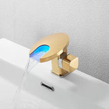 LED Single Handle Waterfall Bathroom Sink Faucet Round Spout Solid Brass in Black&Chrome