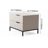 Minimalist White Bedroom Wooden Nightstand with 2 Drawers Black Metal Legs