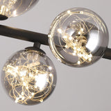 Modern 7-Light Black Kitchen Island Light with Glass Globe Shade Ceiling Pendant Lights