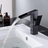 Quad Square Slanted Single Hole 1-Handle Waterfall Faucet Solid Brass for Bathroom Sink in Matte Black