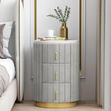 Modern Nightstand Gray Round Nightstand with 3 Drawers Nightstand with Storage