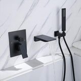 Wall Mounted Waterfall Bathtub Faucet Tub Filler Matte Black with Hand Shower