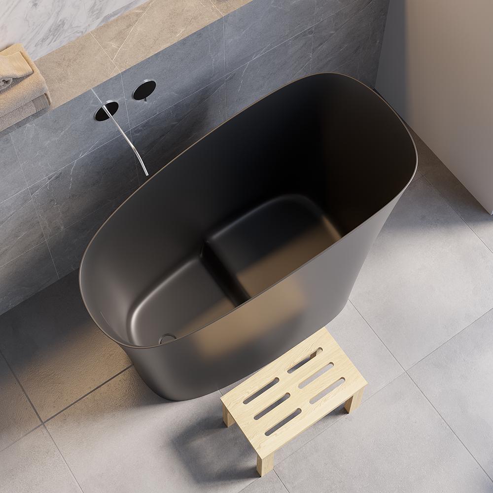 47" Modern Oblique Deep Freestanding Matte White Stone Resin Japanese Soaking Bathtub