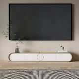 Moderner ausziehbarer ovaler TV-Ständer aus Metall mit 4 Schubladen in Gold und Weiß für Fernseher bis zu 120 Zoll