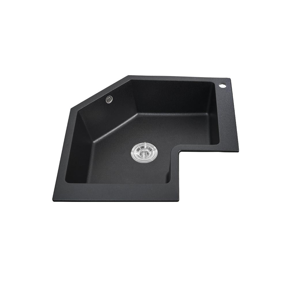 Drop In Corner Kitchen Sink Modern Single Bowl 27" Quartz Irregular Sink in Black