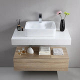 Juego de tocador de baño flotante moderno de 40" con un solo lavabo en blanco y negro