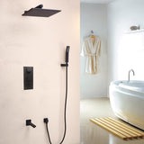10 "ハンドシャワーと浴槽フィラーサーモスタット付きの壁マウントレインシャワーシステム