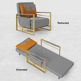 Sofá cama individual moderno de pata de gallo naranja convertible con almacenamiento lateral