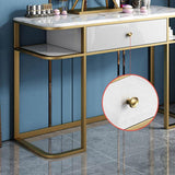 Faux Marble Tabletop Dressing Makeup Table with Mirror & Drawer Chair Included Metal Base in Gold Small