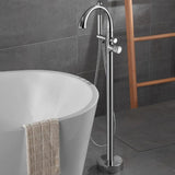 LED Freestanding Tub Faucet with Handheld Shower High-Arc Filler Spout Solid Brass