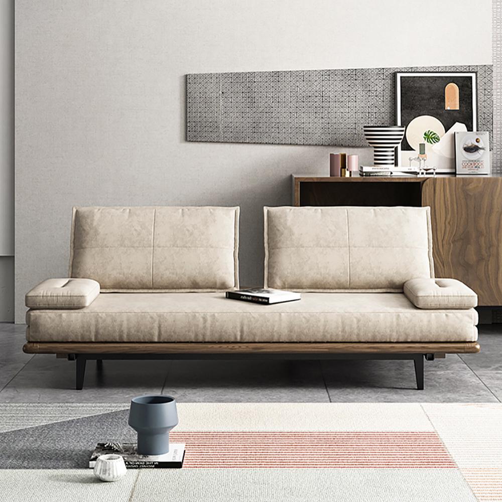 Mid-Century Modern Pull Out Sofa Bed Khaki Wood Convertible Sleeper Sofa  Cotton & Linen-Wehomz – WEHOMZ