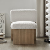 Silla de acento de madera moderna blanca y natural Tapicería de terciopelo de peluche para sala de estar