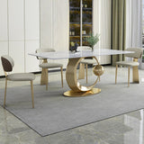 71" 白い長方形のダイニング テーブル モダンなフェイク マーブル テーブルトップ、台座ベース付き